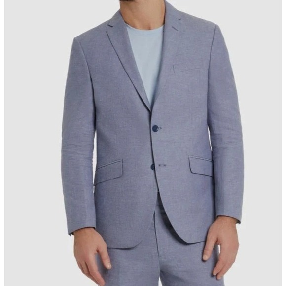 Kenneth Cole Reaction Men Blue Slim-Fit Linen Sport Coat Suit Jacket 41R E081222 Kenneth Cole Reaction Men Blue Slim-Fit Linen Sport Coat Suit Jacket 41R E081222